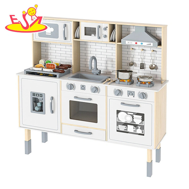 2024 New Sale Luxury Cooking Features Children Wooden Toy Kitchen with Light Sound W10C913